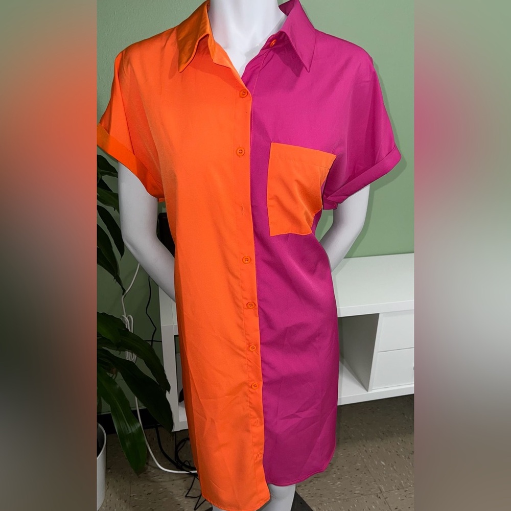 SHEIN Two-Tone Orange and Pink Midi Dress